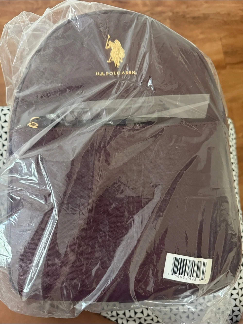 U.S. Polo Assn. Saffiano Backpack in Burgundy with Gold Hardware